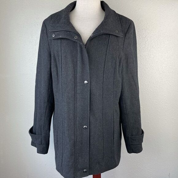 Calvin Klein Black Wiol Blend Full Zip Coat EUC - Picture 1 of 10